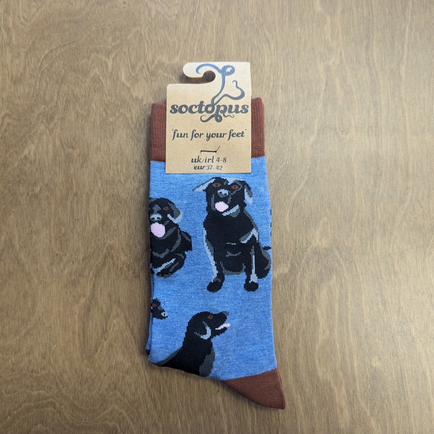 Black Lab Socks - Adult 4-8, Denim blue/brown