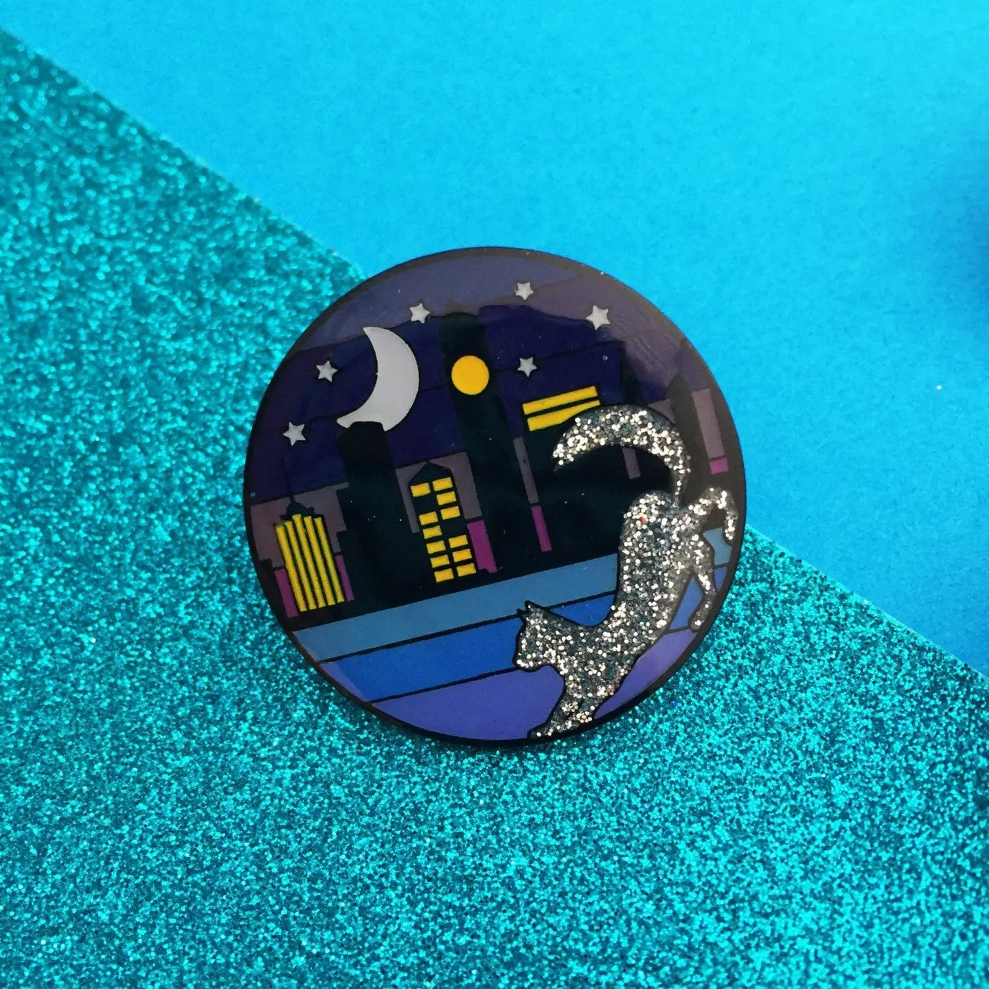 Enamel Pin, Cat Ombre Cityscape Glitter