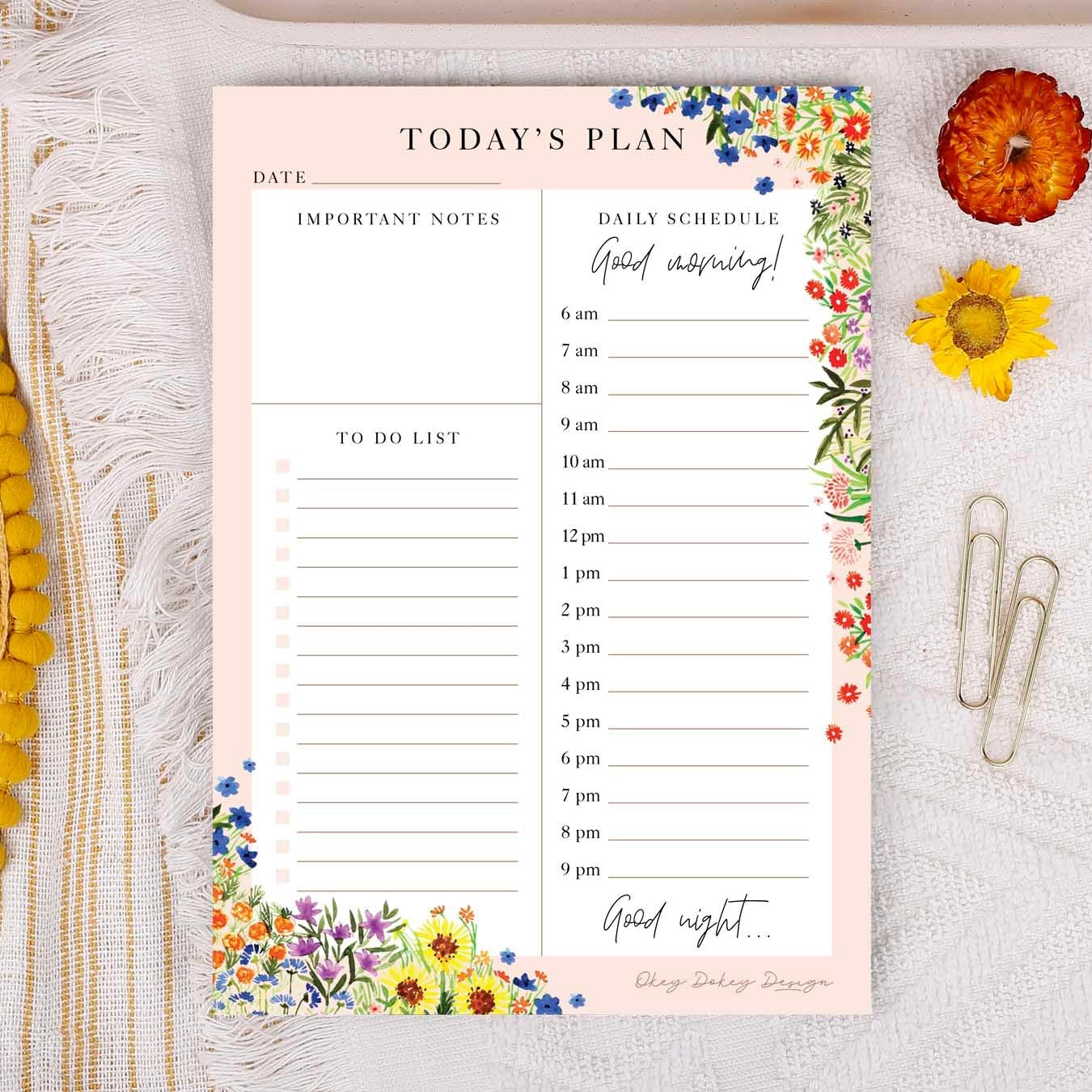 Daily Planner Pad, A5 Garden Flowers