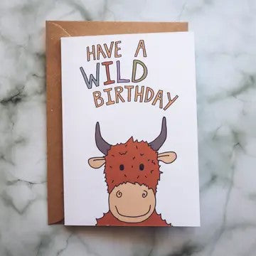 Happy Birthday Card, Highland Cow
