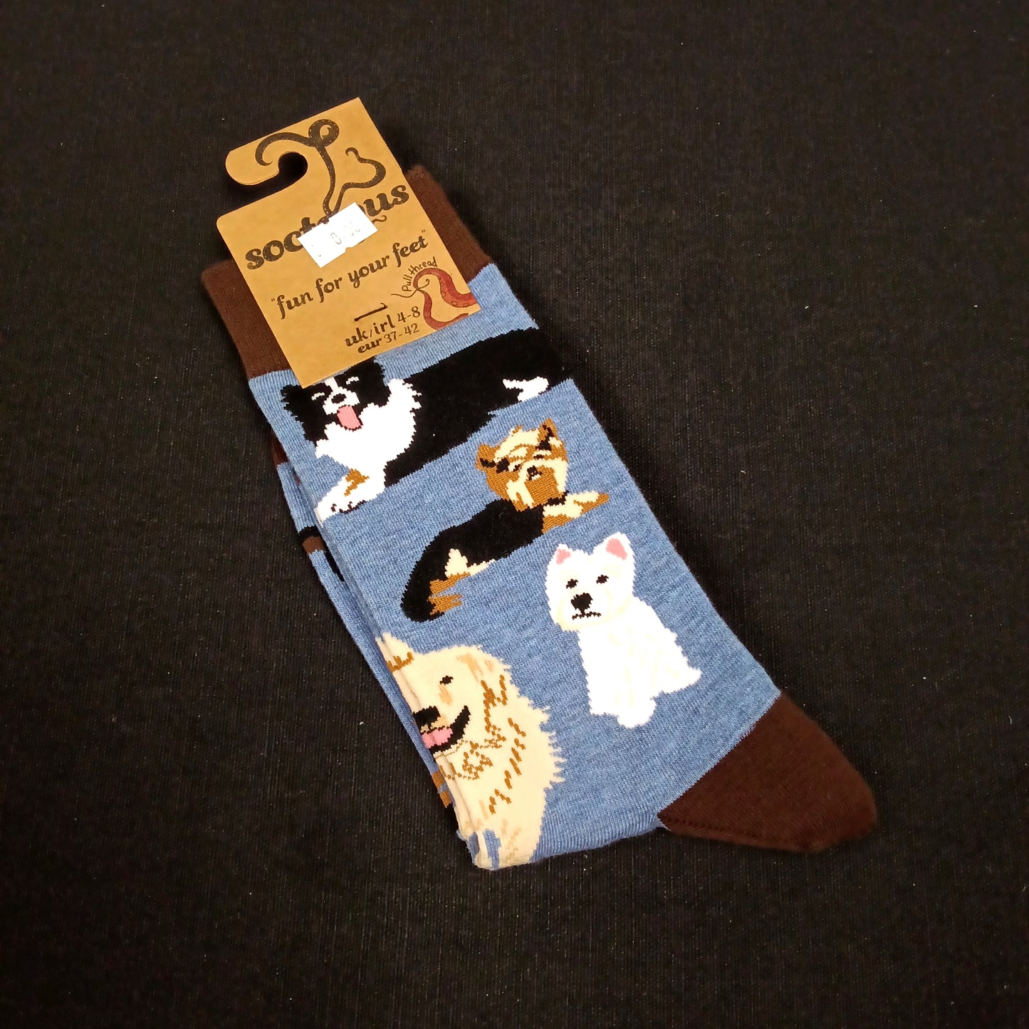 Dog Lover Socks - Adult 4-8, Denim and brown