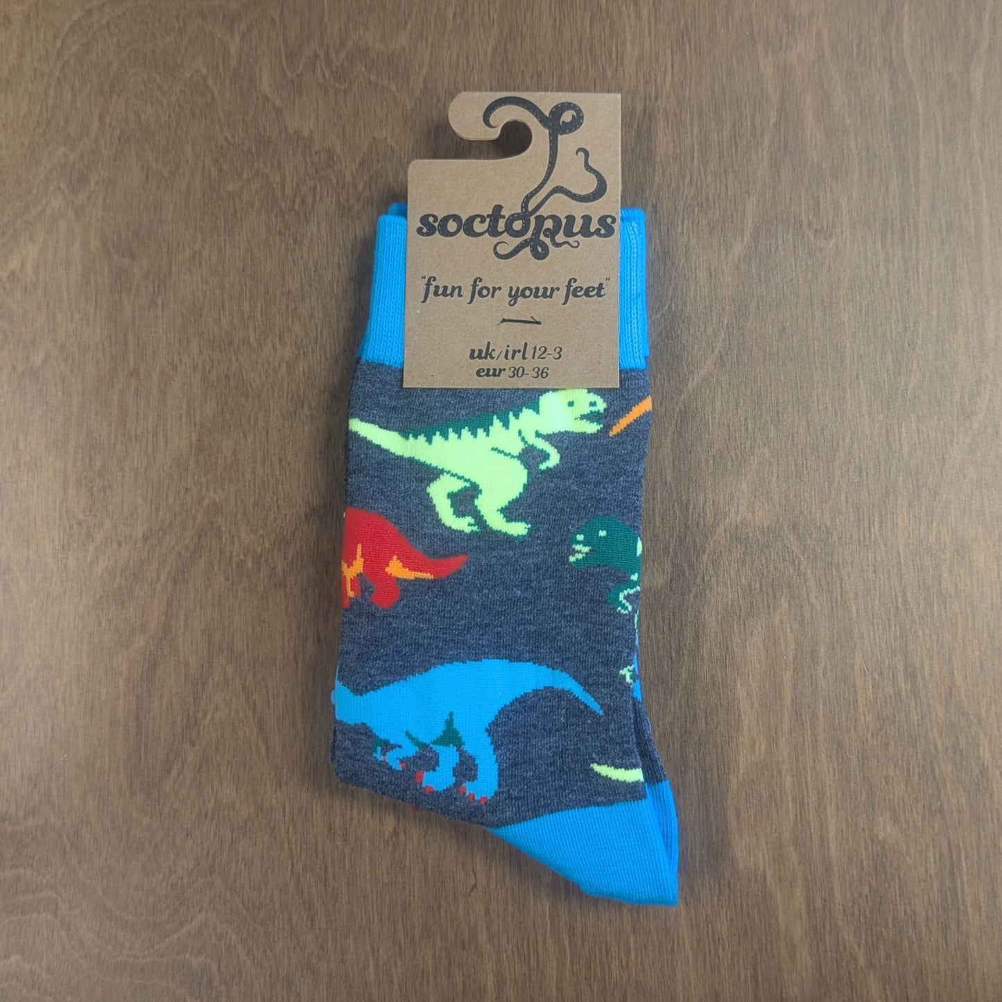 Jurassic Dinosaur Socks - Child 12-3, Dark Grey/blue