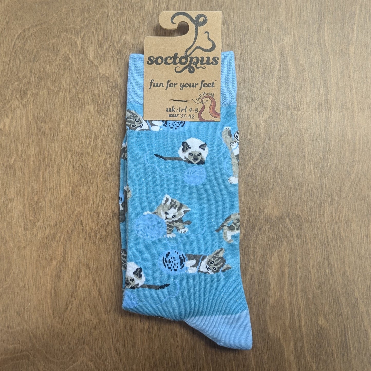 Kittens and Wool Socks - Adult 4-8, Duck egg blue/light blue