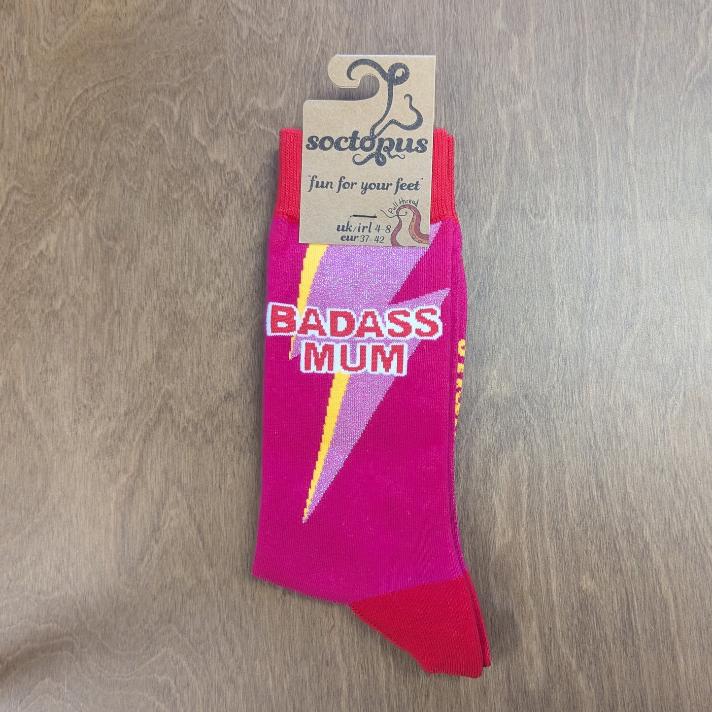 Badass Mum Socks - Adult 4-8 Bright Pink/Red