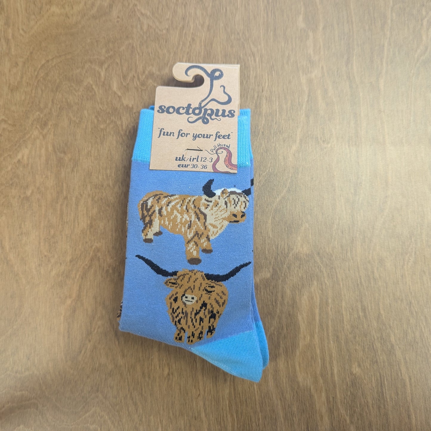 Highland Coo Socks - Child 12-3, Denim Blue/Blue