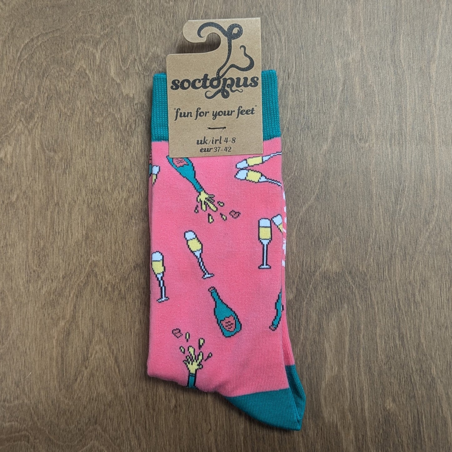 Champagne Problems Socks - Adult 4-8 Pink/green