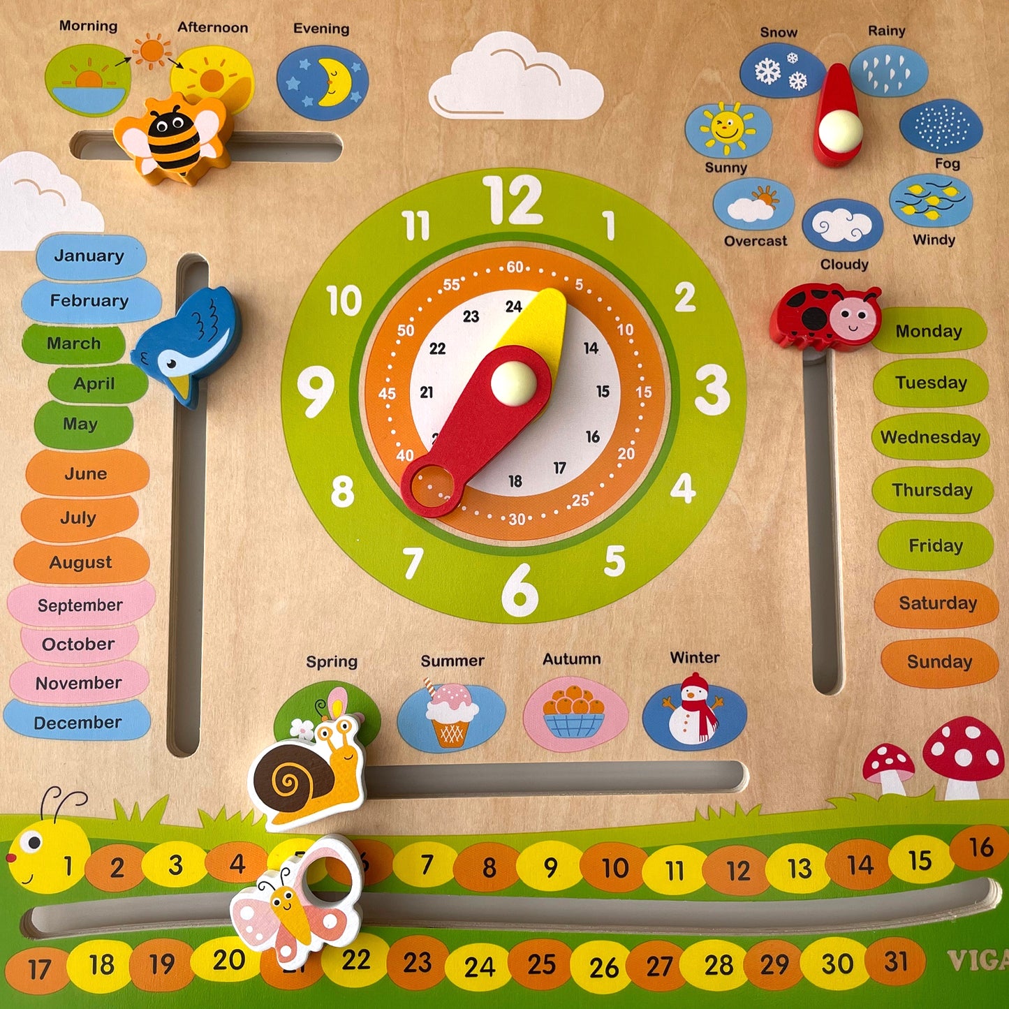 Wooden Calendar with Clock