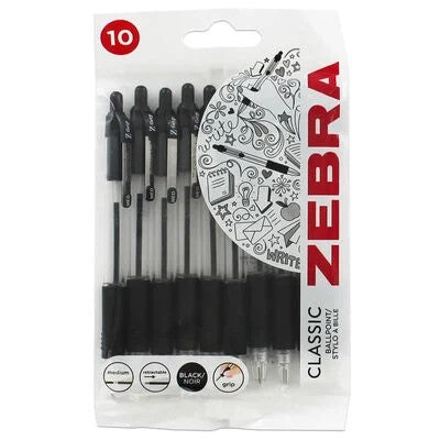 Zebra Z-grip ballpoint pens, black, pack of 10