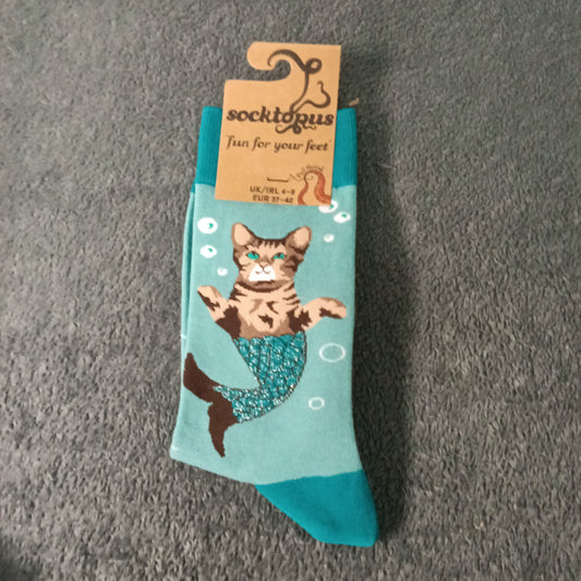 Mercat Socks - Adult 4-8, Light teal and dark teal