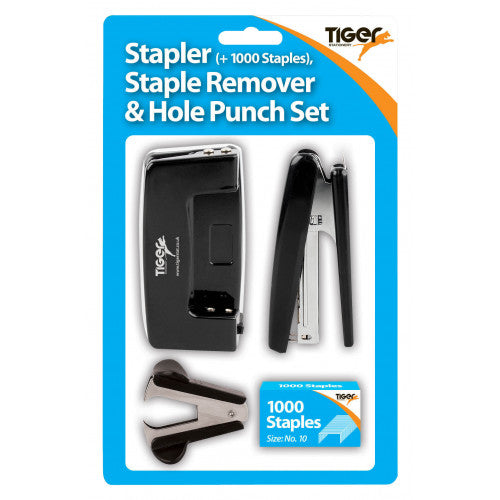 Stapler and hole punch set